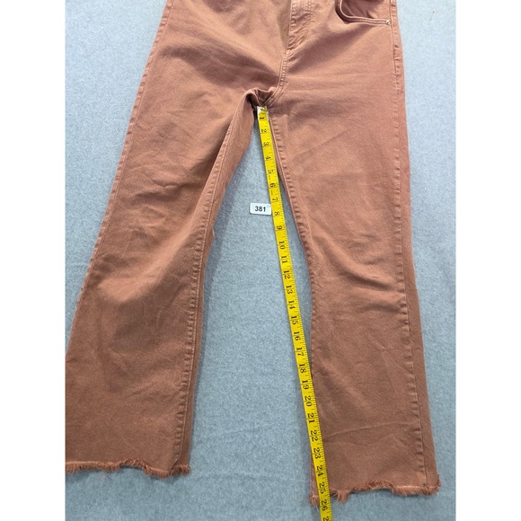 LOFT Kick Crop Jeans Terracotta Brown High Rise Raw Hem Flare Pants Womens 30/10 - Picture 11 of 16